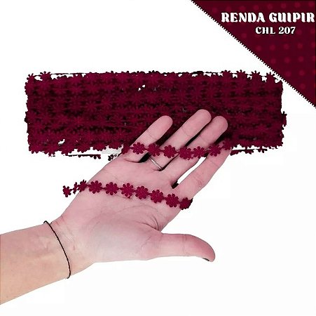 Renda Guipir CHL-207 FLOR 1.0 Cm -  Rolo C/13.7 Metros Cor:Vinho