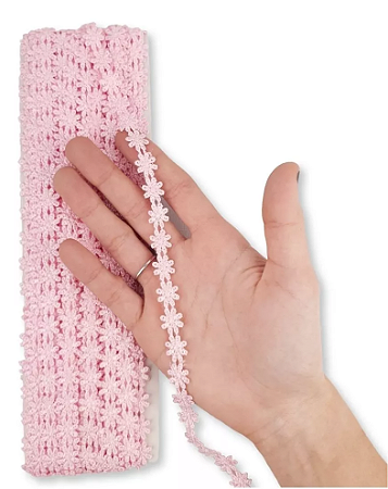 Renda Guipir CHL-207 FLOR 1.0 Cm -  Rolo C/13.7 Metros Cor:Rosa-Bebe