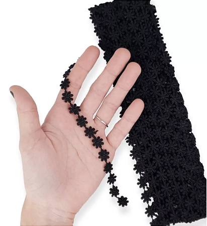 Renda Guipir CHL-207 FLOR 1.0 Cm -  Rolo C/13.7 Metros Cor:Preto