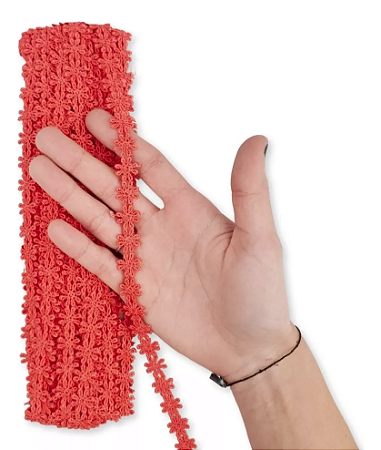 Renda Guipir CHL-207 FLOR 1.0 Cm -  Rolo C/13.7 Metros Cor:Coral