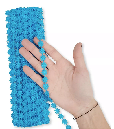 Renda Guipir CHL-207 FLOR 1.0 Cm -  Rolo C/13.7 Metros Cor:Azul-Turquesa