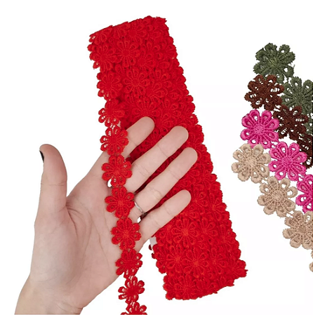 Renda Guipir CHL-207 Flor 2.5 Cm - Rolo C/13.7 Metros Cor:Vermelho
