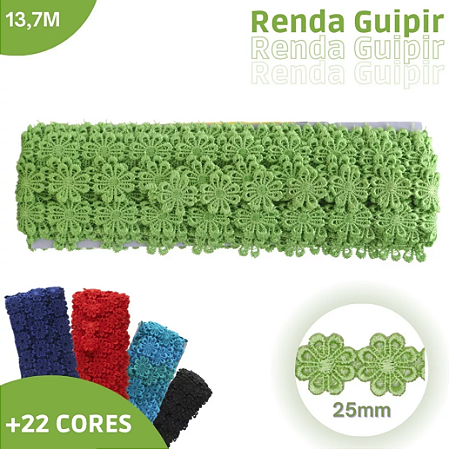 Renda Guipir CHL-207 Flor 2.5 Cm - Rolo C/13.7 Metros Cor:Verde-Limao