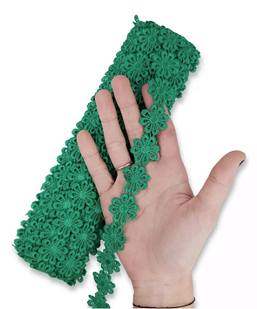 Renda Guipir CHL-207 Flor 2.5 Cm - Rolo C/13.7 Metros Cor:Verde-Bandeira