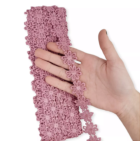 Renda Guipir CHL-207 Flor 2.5 Cm - Rolo C/13.7 Metros Cor:Rose-Escuro