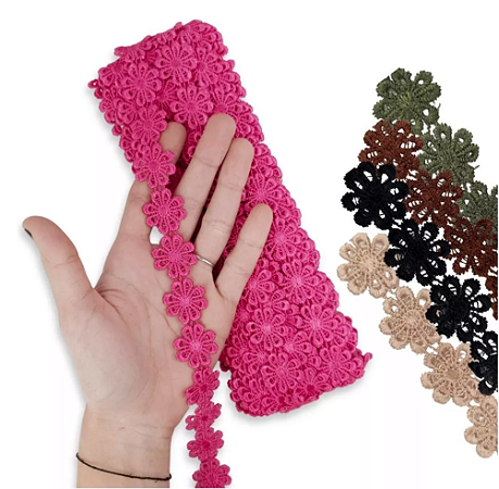 Renda Guipir CHL-207 Flor 2.5 Cm - Rolo C/13.7 Metros Cor:Pink