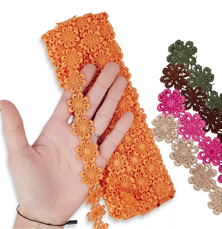 Renda Guipir CHL-207 Flor 2.5 Cm - Rolo C/13.7 Metros Cor:Laranja