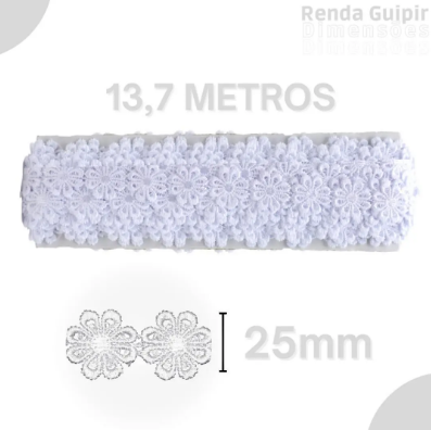 Renda Guipir CHL-207 Flor 2.5 Cm - Rolo C/13.7 Metros Cor:Branco