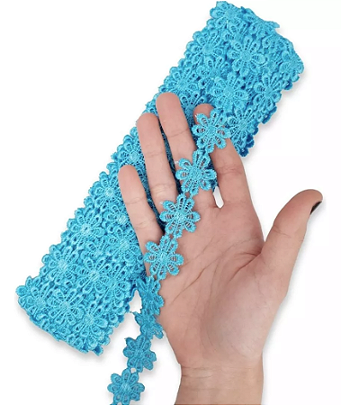 Renda Guipir CHL-207 Flor 2.5 Cm - Rolo C/13.7 Metros Cor:Azul-Turquesa