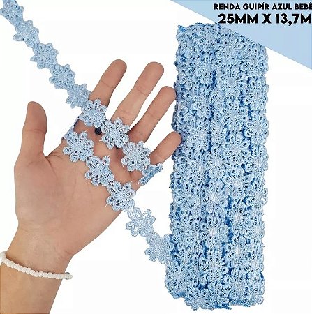 Renda Guipir CHL-207 Flor 2.5 Cm - Rolo C/13.7 Metros Cor:Azul-Bebe