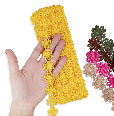 Renda Guipir CHL-207 Flor 2.5 Cm - Rolo C/13.7 Metros Cor:Amarelo-Ouro