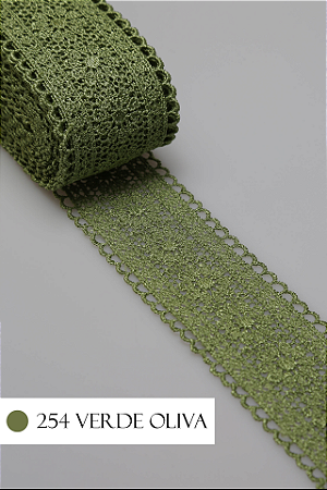 Renda Guipir CHL-419 Entremeio 4.0 Cm - Rolo C/13.7 Metros Cor:Verde-Oliva