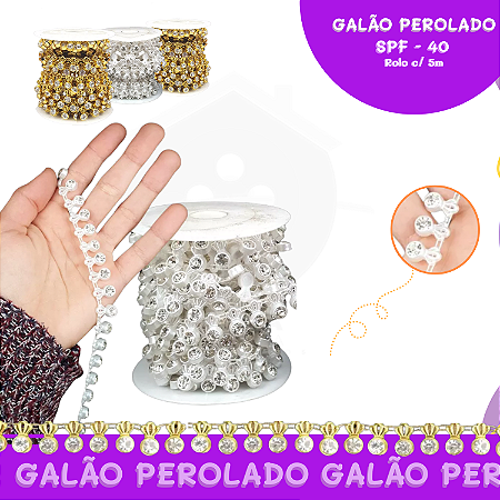 Galão Perolado Aljofre - SPF-41 - Rolo C/10 mts COR:BRANCO-101