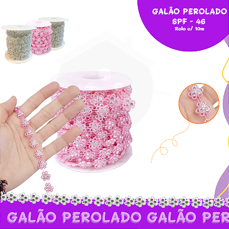 Galão Perolado Aljofre - SPF-46 - Rolo C/10 mts COR:ROSA-CHICLETE-108