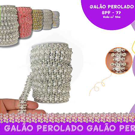 Galão Perolado Aljofre - SPF-77 - Rolo C/10 mts COR:PRATA