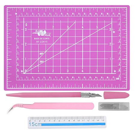 Kit Mini Base De Corte A5 22x15 Estilete+Pinça+Régua Ref: CL-61R