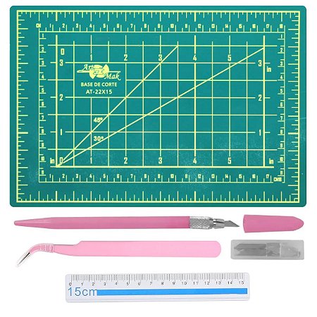 Kit Mini Base De Corte A5 22x15 Estilete+Pinça+Régua Ref: CL-61V