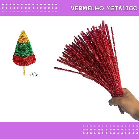 100 Haste de Chenille Limpador de Cachimbo Fios Artesanato 30cm COR:VERMELHO-METALICO