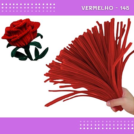 100 Haste de Chenille Limpador de Cachimbo Fios Artesanato 30cm COR:VERMELHO-145