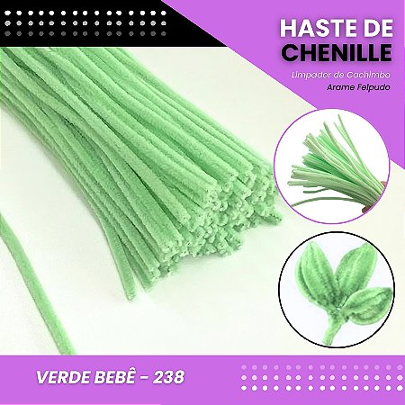 100 Haste De Chenille Limpador De Cachimbo Fios Artesanato 30cm Cor:Verde-Bebe-238
