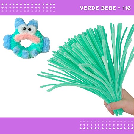 100 Haste de Chenille Limpador de Cachimbo Fios Artesanato 30cm COR:VERDE-BEBE-116