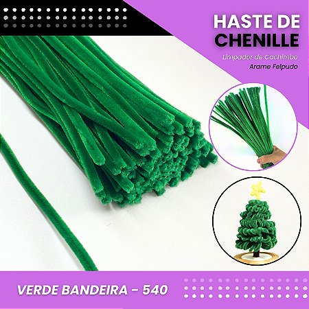 100 Haste De Chenille Limpador De Cachimbo Fios Artesanato 30cm Cor:Verde-Bandeira-540
