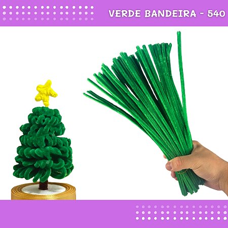 100 Haste de Chenille Limpador de Cachimbo Fios Artesanato 30cm COR:VERDE-BANDEIRA-540