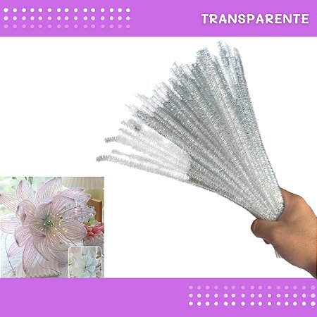 100 Haste de Chenille Limpador de Cachimbo Fios Artesanato 30cm COR:TRANSPARENTE