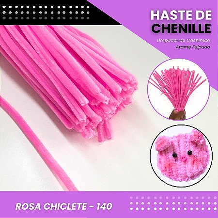 100 Haste De Chenille Limpador De Cachimbo Fios Artesanato 30cm Cor:Rosa-Chiclete-140
