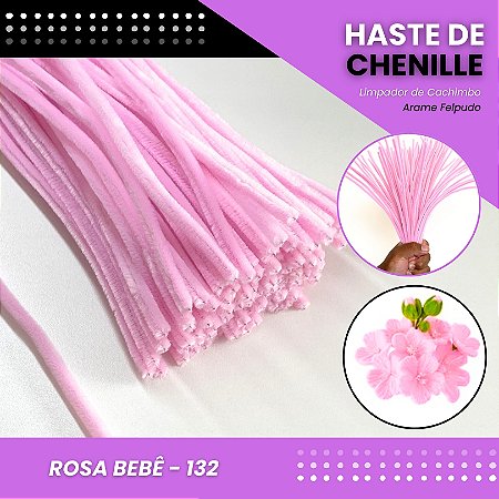 100 Haste De Chenille Limpador De Cachimbo Fios Artesanato 30cm Cor:Rosa-Bebe-133