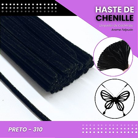 100 Haste De Chenille Limpador De Cachimbo Fios Artesanato 30cm Cor:Preto-310