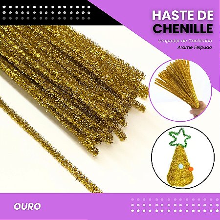 100 Haste De Chenille Limpador De Cachimbo Fios Artesanato 30cm Cor:Ouro