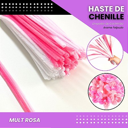 100 Haste De Chenille Limpador De Cachimbo Fios Artesanato 30cm Cor:Mult-Rosa
