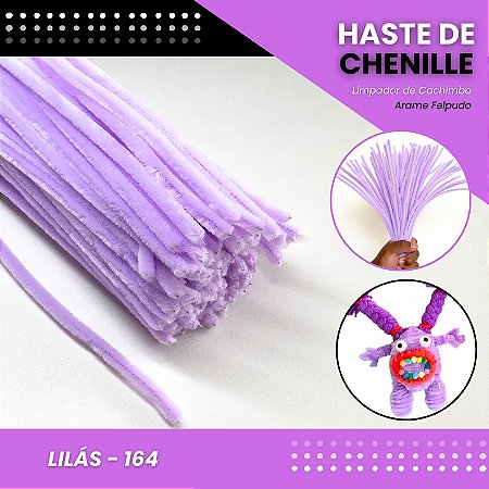 100 Haste De Chenille Limpador De Cachimbo Fios Artesanato 30cm Cor:Lilas-164