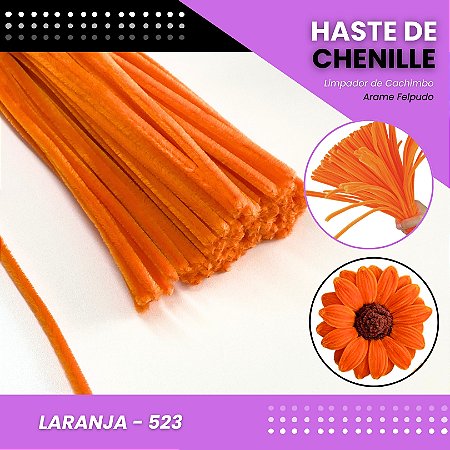100 Haste de Chenille Limpador de Cachimbo Fios Artesanato 30cm COR:LARANJA-523