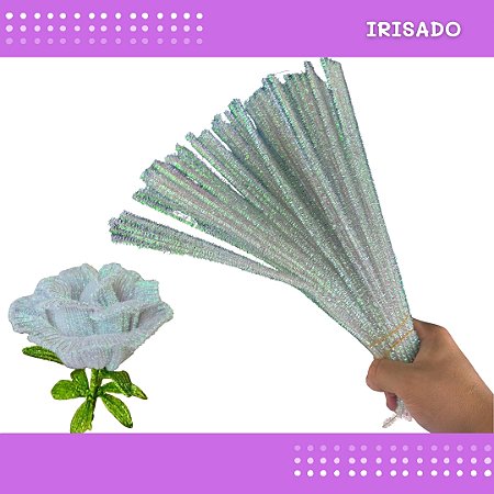 100 Haste de Chenille Limpador de Cachimbo Fios Artesanato 30cm COR:IRISADO