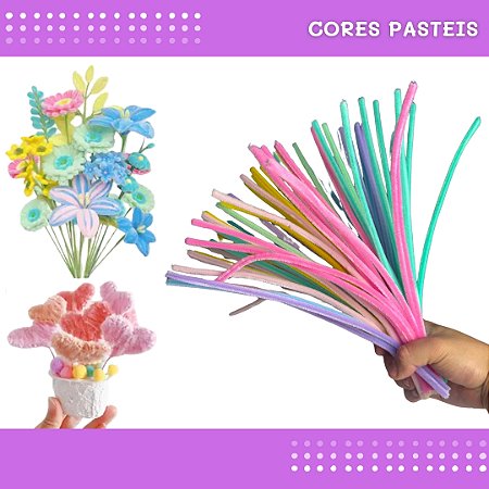 100 Haste de Chenille Limpador de Cachimbo Fios Artesanato 30cm COR:CORES-PASTEIS