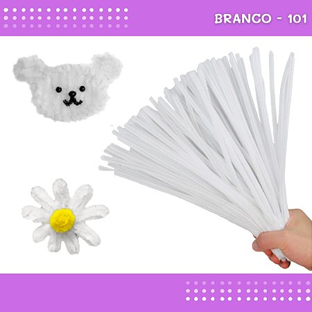 100 Haste de Chenille Limpador de Cachimbo Fios Artesanato 30cm COR:BRANCO-101