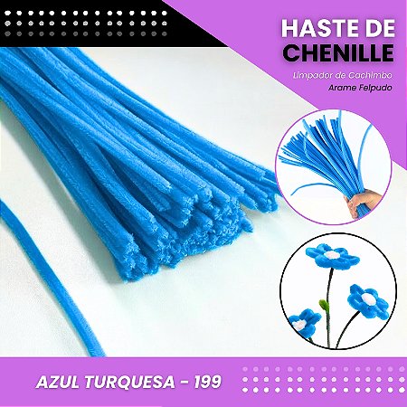 100 Haste De Chenille Limpador De Cachimbo Fios Artesanato 30cm Cor:Azul-Turquesa-199
