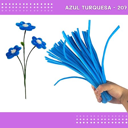 100 Haste de Chenille Limpador de Cachimbo Fios Artesanato 30cm COR:AZUL-TURQUESA-207