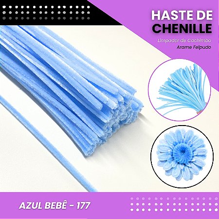 100 Haste De Chenille Limpador De Cachimbo Fios Artesanato 30cm Cor:Azul-Bebe-177
