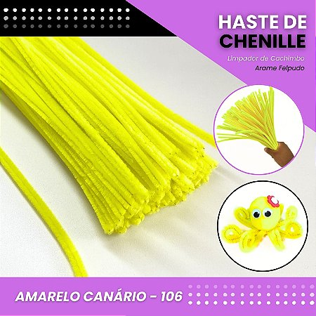 100 Haste De Chenille Limpador De Cachimbo Fios Artesanato 30cm Cor:Amarelo-Canario-106