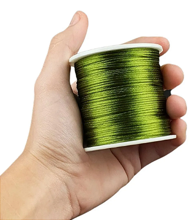 Cordão Acetinado Rabo de Rato - Fio de Seda - 1mm - Rolo C/100 Mts COR:VERDE-MUSGO