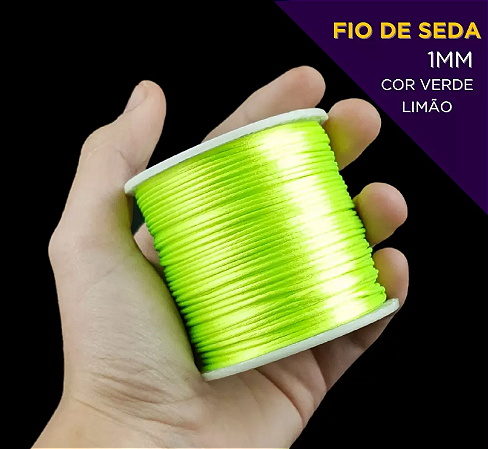 Cordão Acetinado Rabo de Rato - Fio de Seda - 1mm - Rolo C/100 Mts COR:VERDE-LIMAO