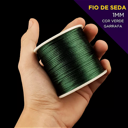 Cordão Acetinado Rabo de Rato - Fio de Seda - 1mm - Rolo C/100 Mts COR:VERDE-GARRAFA
