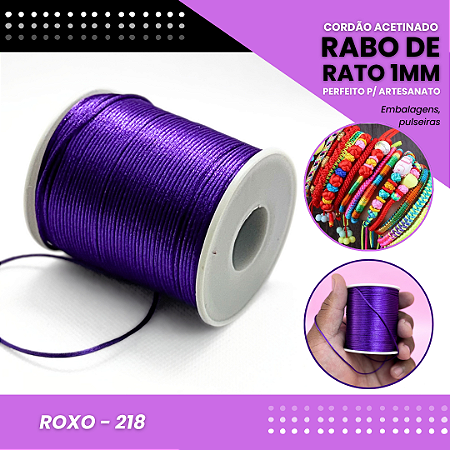 Cordão Acetinado Rabo de Rato - Fio de Seda - 1mm - Rolo C/100 Mts COR:ROXO