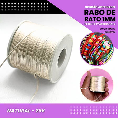 Cordão Acetinado Rabo de Rato - Fio de Seda - 1mm - Rolo C/100 Mts COR:NATURAL