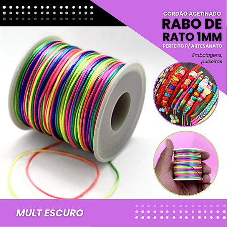 Cordão Acetinado Rabo de Rato - Fio de Seda - 1mm - Rolo C/100 Mts COR:MULT-ESCURO