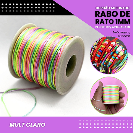 Cordão Acetinado Rabo de Rato - Fio de Seda - 1mm - Rolo C/100 Mts COR:MULT-CLARO