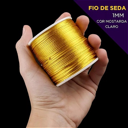 Cordão Acetinado Rabo de Rato - Fio de Seda - 1mm - Rolo C/100 Mts COR:MOSTARDA-CLARO